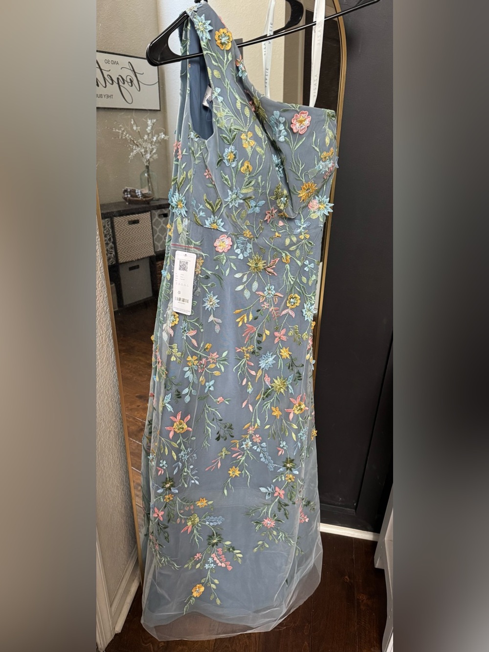 Azazie One-Shoulder Dusty Blue Floral Embroidered Gown - Picture 3 of 8